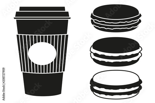 Black and white coffee and macaroon silhouette set