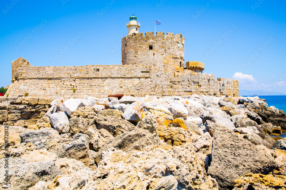 The medieval Fortress Agios Nikolaos in Rhodes Town, Rhodes Island, Mediterranean Sea, Greece
