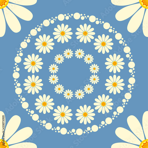 Chamomiles seamless pattern 02. Vector geometric seamless pattern with camomile ornament.