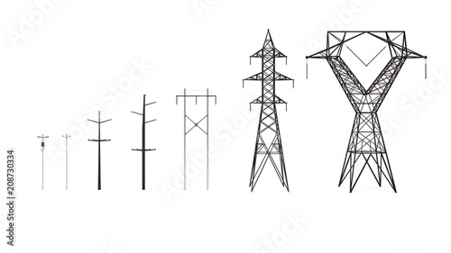 3D illustration of electric towers collection