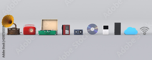 3D illustration of music player evolution photo