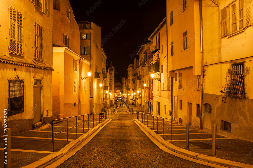 Old Town in Nice City at Night in France