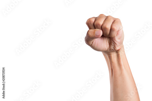 Clinched fist raised up isolated on white background