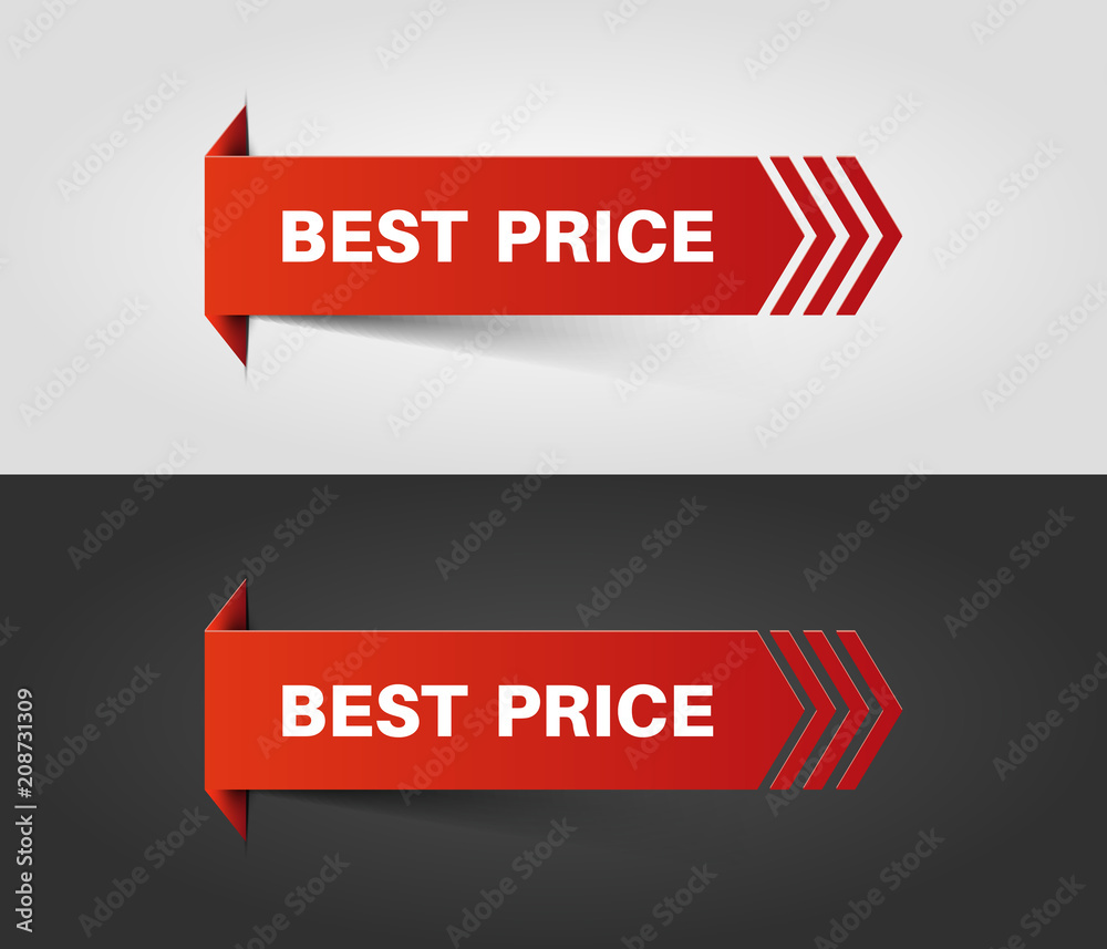 Red best price banner with shadow on white and dark background. Vector illustration. Red best price banner with shadow on white and dark background. Vector illustration.