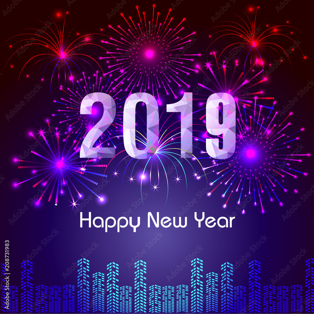 Firework displayed for Happy New year 2019 and holidays concept