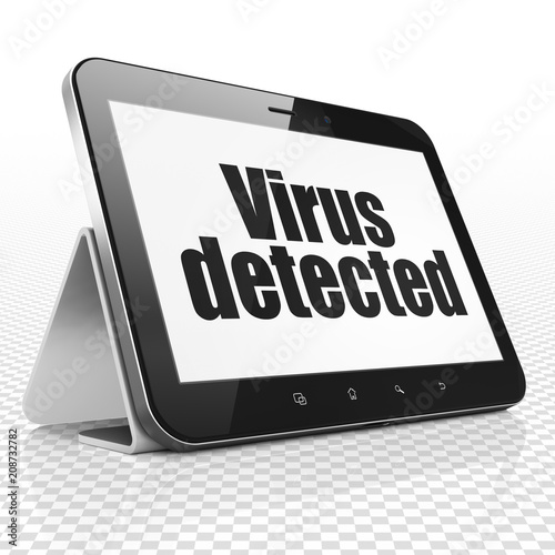 Privacy concept: Tablet Computer with black text Virus Detected on display, 3D rendering