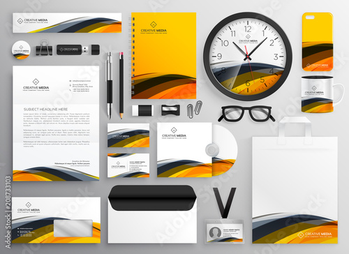 abstract yellow modern brand identity business stationery items