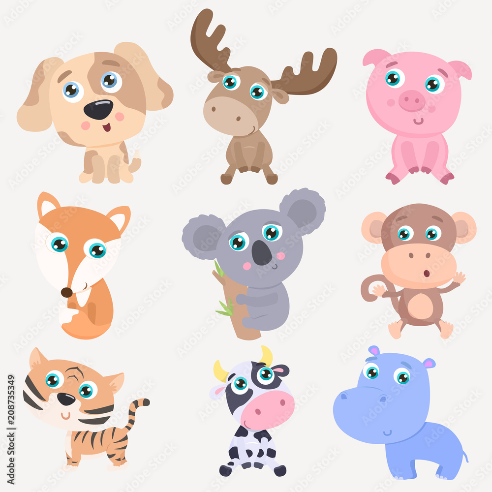 Cute animals set. Flat design