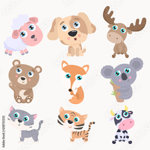 Fototapeta Naklejka Na Ścianę i Meble -  Cute animals set. Flat design