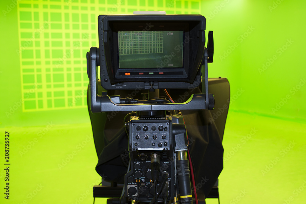LCD display screen on a High Definition TV camera in a green screen