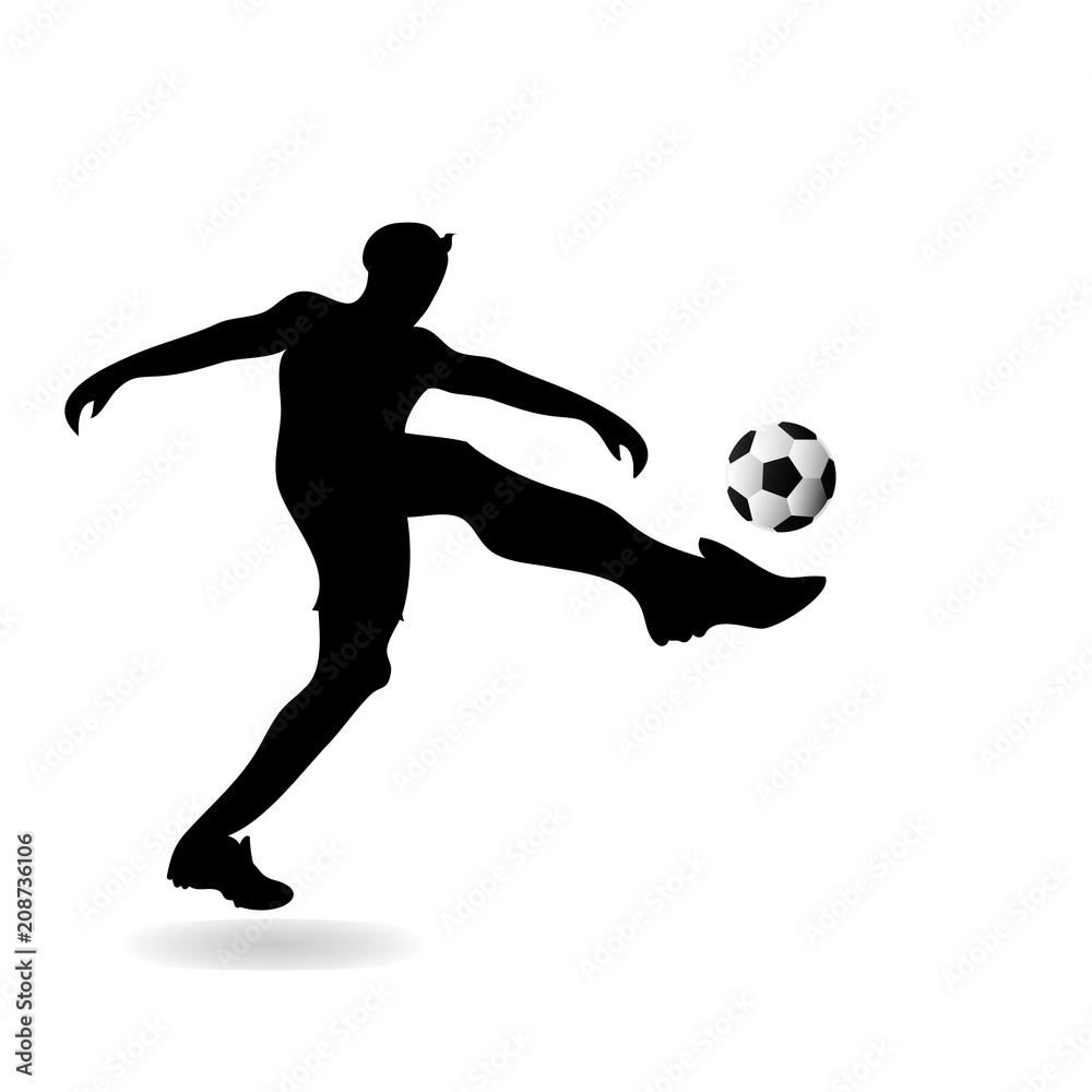 Player football black Silhouette sport drawing isolated white background. Vector
