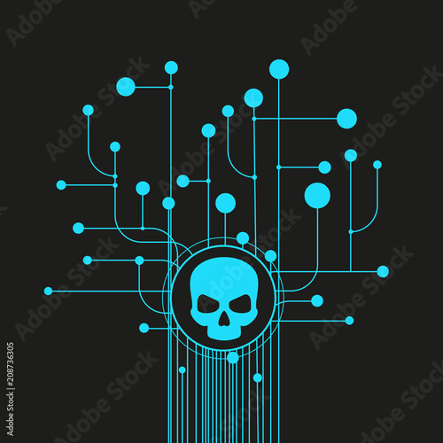 Cyber attack backgroundHuman skull in digital background. Concept of network security,  computer virus, cyber attack.
