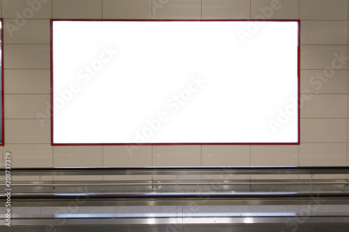 Blank billboard in modern interior hall. Useful for your advertising..