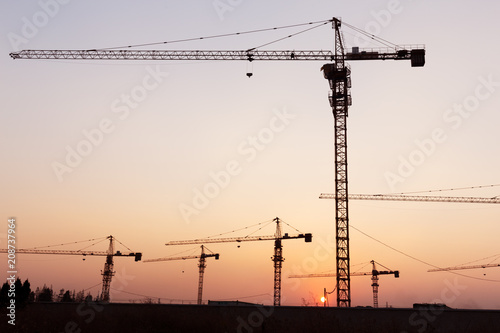 lift with sunset in building site