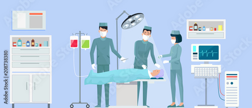 Operation in Surgery on Vector Illustration Blue