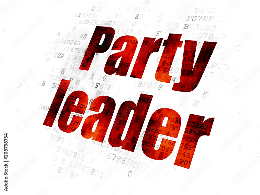 Political concept: Pixelated red text Party Leader on Digital background Political concept: Pixelated red text Party Leader on Digital background