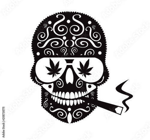 Marijuana skull icon with sunglasses 