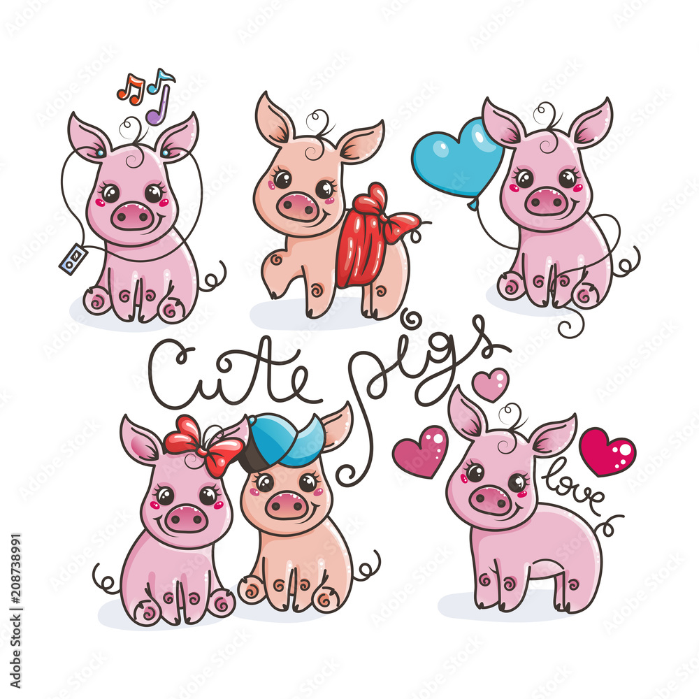 Collection of cute cartoon pigs