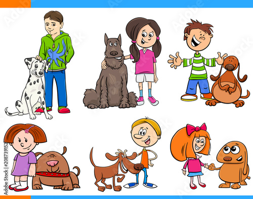 children with dogs cartoon collection