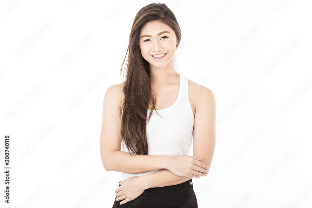 Beautiful Attractive Asian woman with long hair smile feeling so happiness and cheerful with healthy Skin,Isolated on white background,Beauty concept Beautiful Attractive Asian woman with long hair smile feeling so happiness and cheerful with healthy Skin,Isolated on white background,Beauty concept