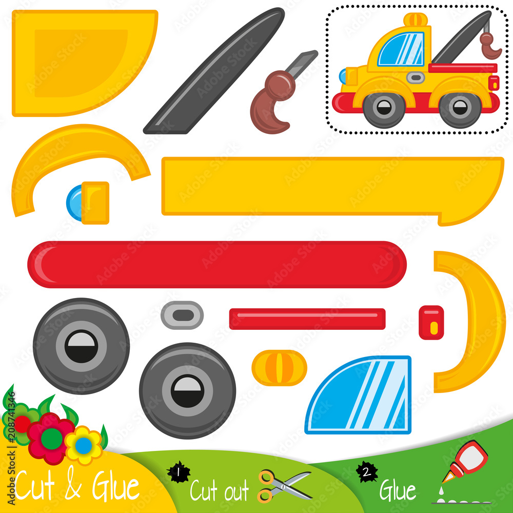 Wrecker truck. Repair transport. Education paper game for preshool ...