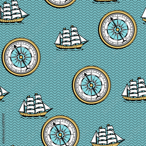 Seamless pattern with old nautical map.