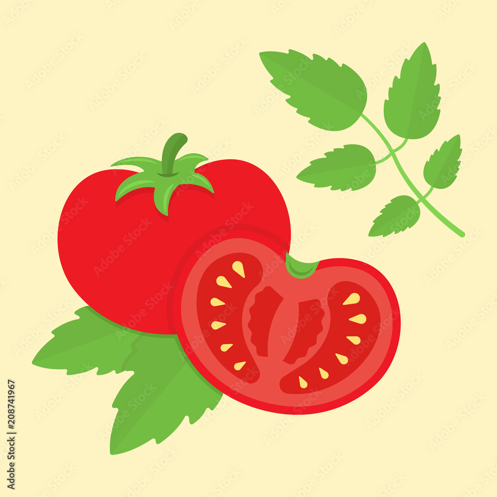 Tomato cartoon vector illustration in flat style Tomato cartoon vector illustration in flat style