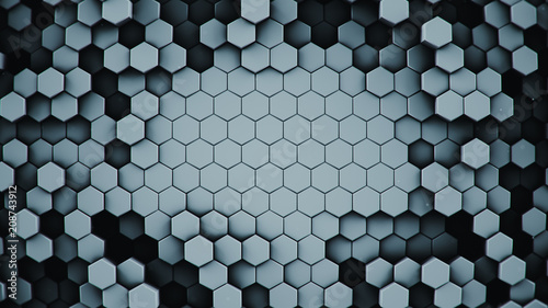 Dark hexagonal cells abstract 3D rendering © gonin