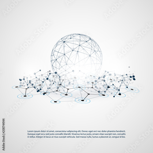 Black and White Modern Minimal Style Cloud Computing, Networks Structure, Telecommunications Concept Design, Network Connections, Transparent Geometric Wireframe - Vector Illustration