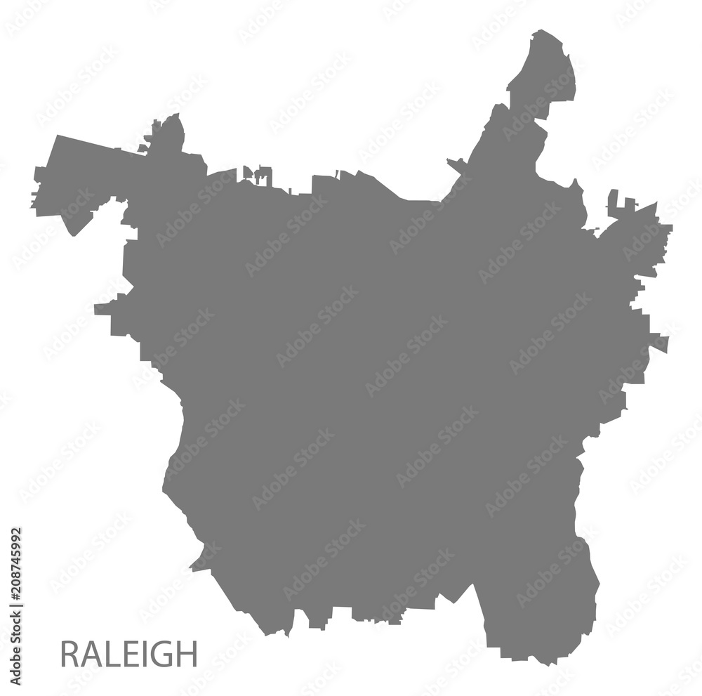 Raleigh North Carolina city map grey illustration silhouette shape