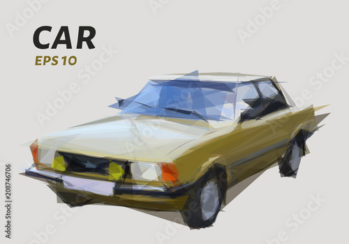 The car is made of triangles. Low poly car. Vector illustration.