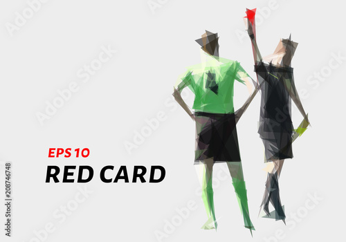 Red card of triangles. Low poly football. Vector illustration.