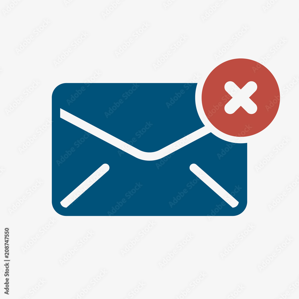 Envelope icon, multimedia icon with cancel sign. Envelope icon and close, delete, remove symbol Envelope icon, multimedia icon with cancel sign. Envelope icon and close, delete, remove symbol