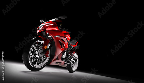 Obraz na płótnie Frontowy widok czerwony sporta motocykl w świetle reflektorów