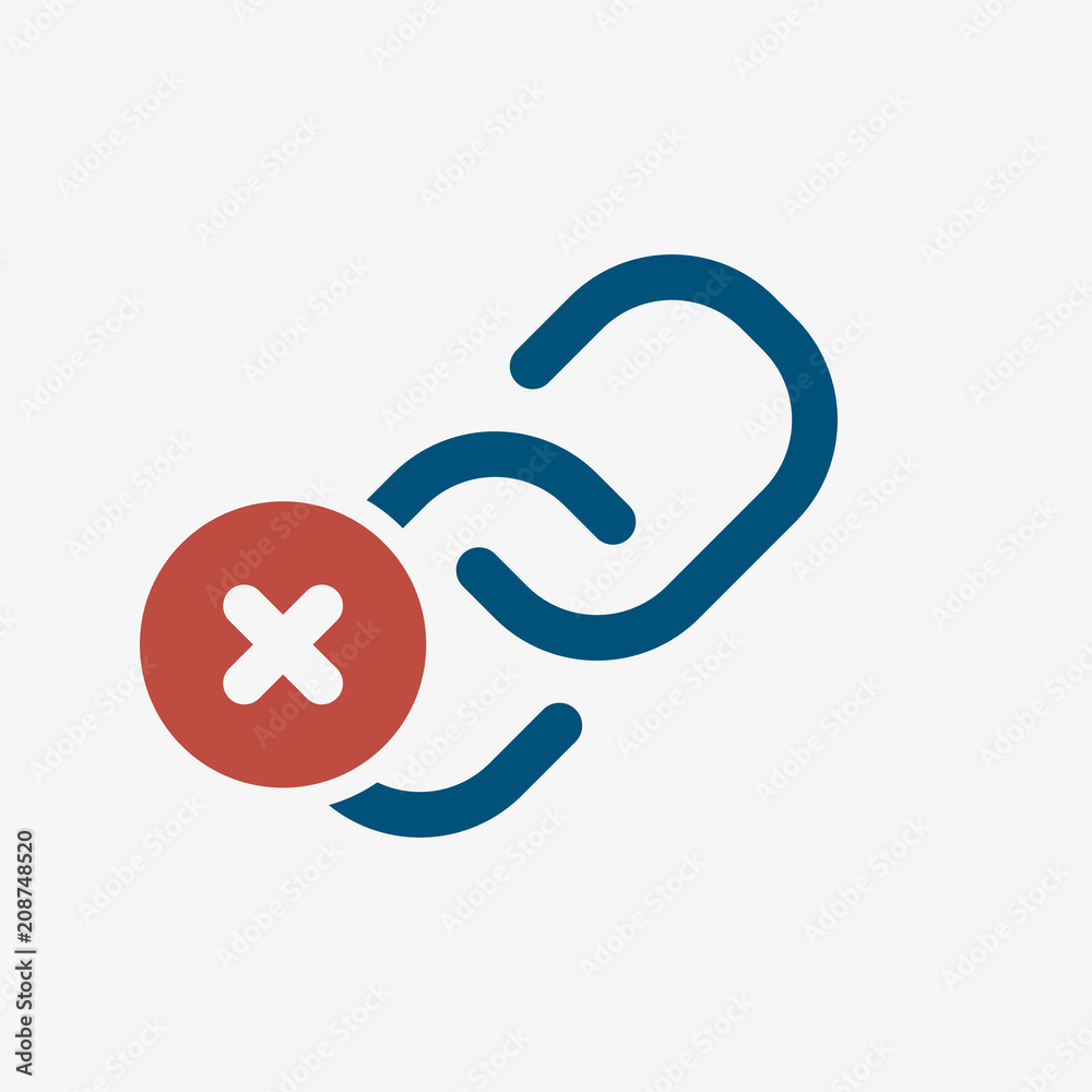 Link icon, multimedia icon with cancel sign. Link icon and close, delete, remove symbol Link icon, multimedia icon with cancel sign. Link icon and close, delete, remove symbol