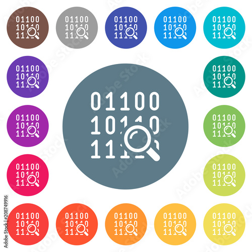 Code analysis flat white icons on round color backgrounds