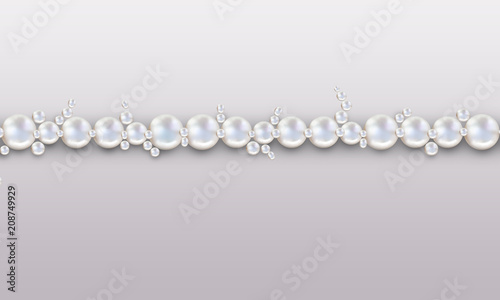 Wedding pearl background line of pearls on grey and white background