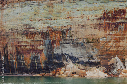 Pictured rocks national park on the Lake Superior, USA. Colorful textured rocks background