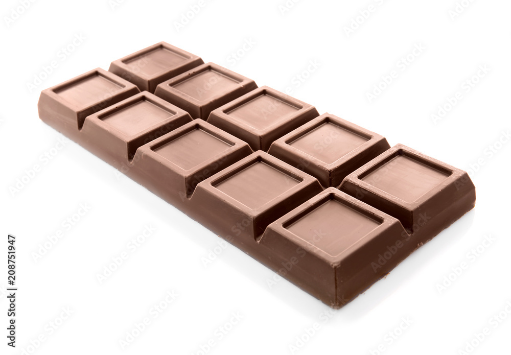 Delicious chocolate bar on white background