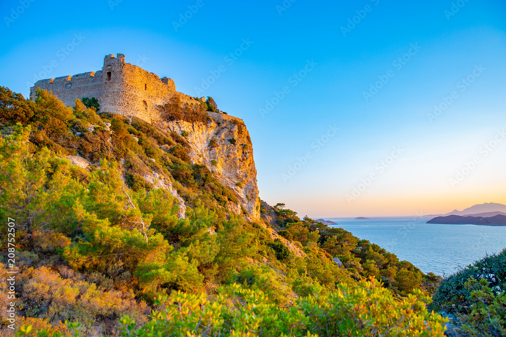 Medieval Kritinia's Castle on Rhodes Island, Mediterranean Sea, Greece