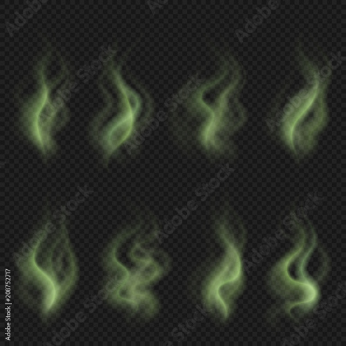 Bad smell steam, green toxic stink smoke, dirty man odor clouds vector set