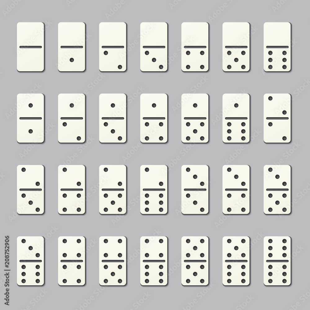 Vecteur Stock Full domino pieces. Numbered tiles for family strategy table  game. Vector dominoes signs isolated on transparent background | Adobe Stock