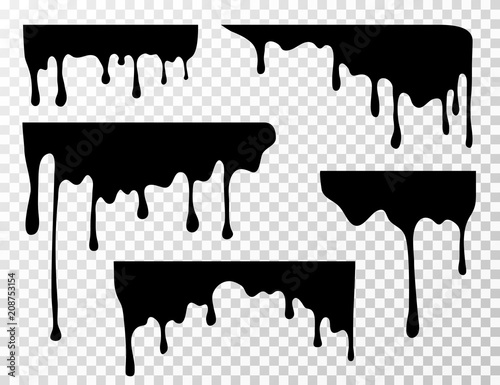 Black dripping oil stain  sauce or paint current vector silhouettes isolated