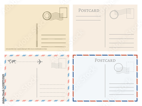 Vintage paper postal cards. Greetings from postcard vector template photo