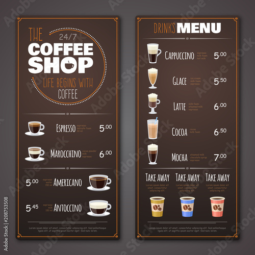 Coffee shop menu vector design template