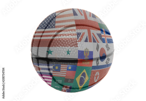 Flags all countries of world on basketball ball