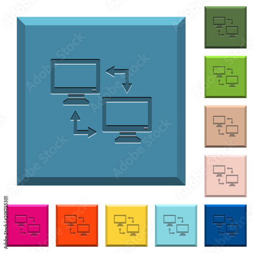 Data syncronization engraved icons on edged square buttons