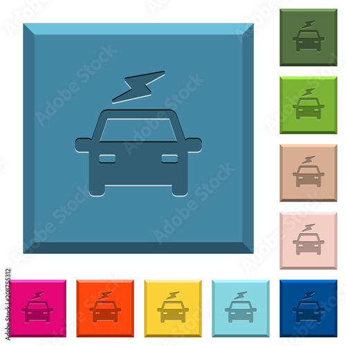 Electric car with flash engraved icons on edged square buttons