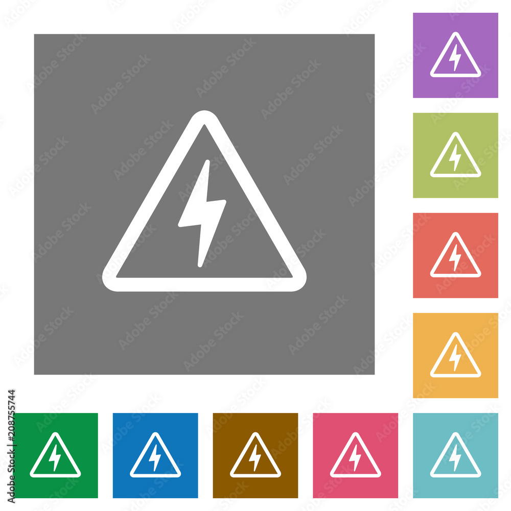 Danger electrical hazard square flat icons Danger electrical hazard square flat icons