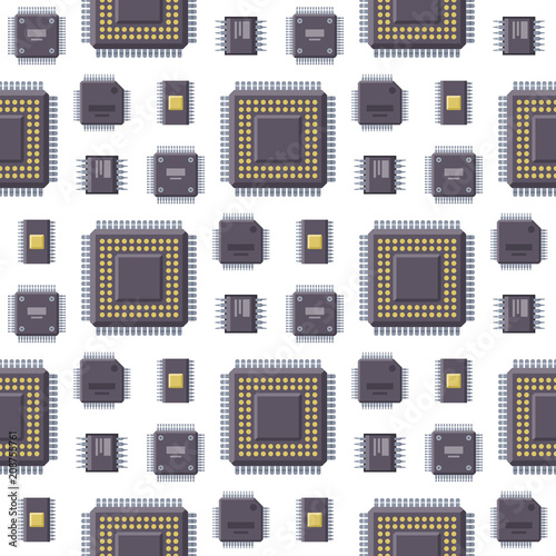 CPU microprocessors microchip vector illustration hardware seamless pattern background component equipment.